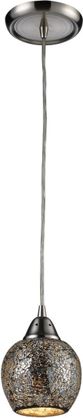 Fission 1 Light Led Pendant In Satin Nickel and Silver Glass