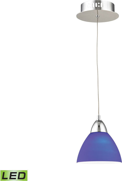Piatto 1 Light Led Pendant In Chrome With Blue Glass