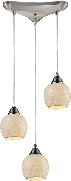 Fission 3 Light Pendant In Satin Nickel and Cloud Glass