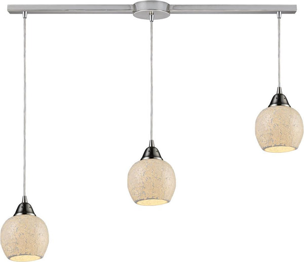 Fission 3 Light Pendant In Satin Nickel and Cloud Glass