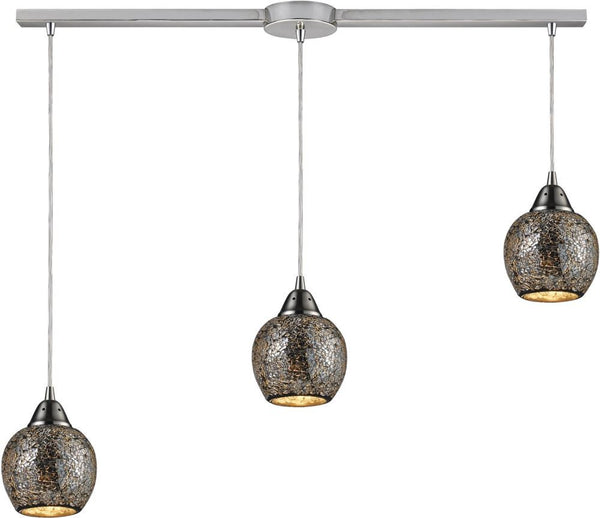Fission 3 Light Pendant In Satin Nickel and Silver Glass