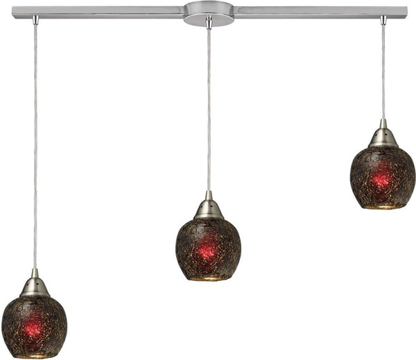 Fission 3 Light Pendant In Satin Nickel and Wine Glass