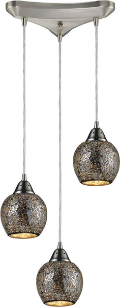 Fission 3 Light Pendant In Satin Nickel and Silver Glass