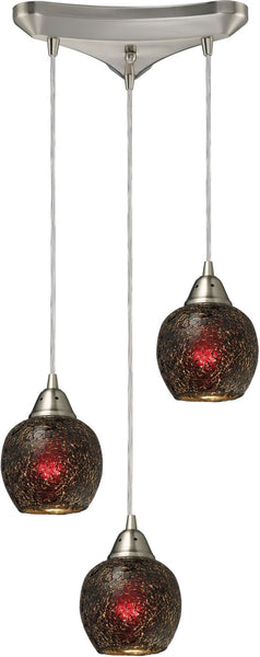 Fission 3 Light Pendant In Satin Nickel and Wine Glass