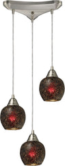 Fission 3 Light Pendant In Satin Nickel and Wine Glass