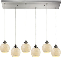 Fission 6 Light Pendant In Satin Nickel and Cloud Glass