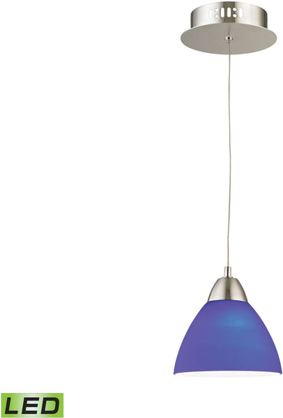 Piatto 1 Light Led Pendant In Satin Nickel With Blue Glass