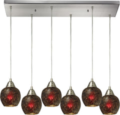 Fission 6 Light Pendant In Satin Nickel and Wine Glass