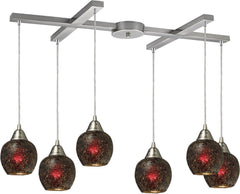 Fission 6 Light Pendant In Satin Nickel and Wine Glass