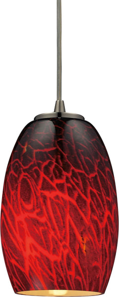 Maui 1 Light Led Pendant In Satin Nickel and Firebrick Glass