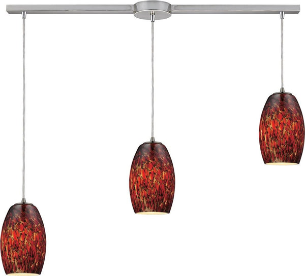 Maui 3 Light Pendant In Satin Nickel and Ember Glass
