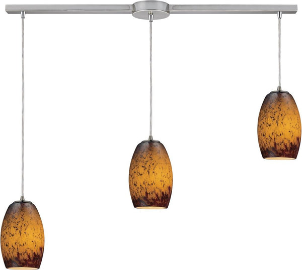 Maui 3 Light Pendant In Satin Nickel and Sunset Glass