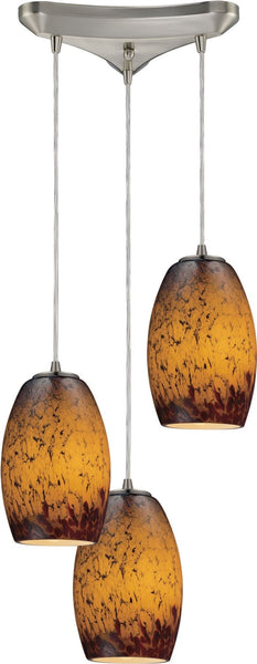 Maui 3 Light Pendant In Satin Nickel and Sunset Glass