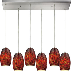Maui 6 Light Pendant In Satin Nickel and Ember Glass