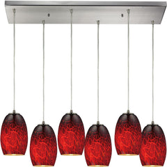 Maui 6 Light Pendant In Satin Nickel and Firebrick Glass