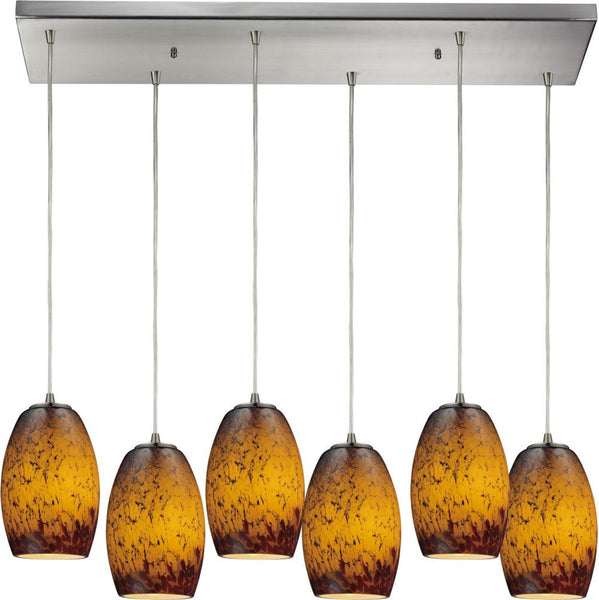 Maui 6 Light Pendant In Satin Nickel and Sunset Glass