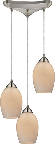 Favela 3 Light Pendant In Satin Nickel and Cocoa Glass