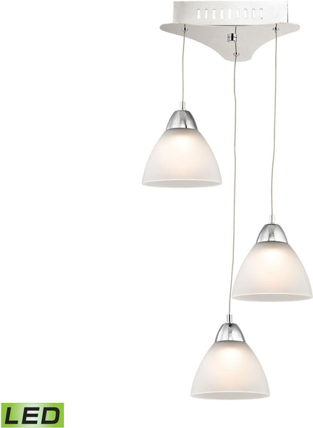 Piatto 3 Light Led Pendant In Chrome With White Glass