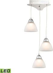 Piatto 3 Light Led Pendant In Chrome With White Glass