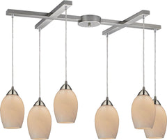 Favela 6 Light Pendant In Satin Nickel and Cocoa Glass