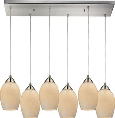 Favela 6 Light Pendant In Satin Nickel and Cocoa Glass