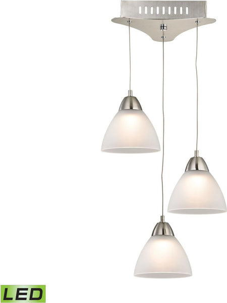 Piatto 3 Light Led Pendant In Satin Nickel With White Glass