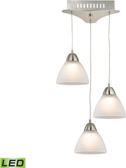 Piatto 3 Light Led Pendant In Satin Nickel With White Glass