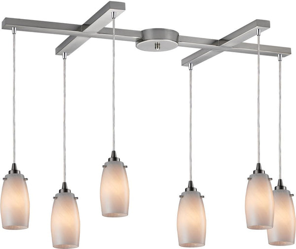 Favelita 6 Light Pendant In Satin Nickel and Cocoa Glass