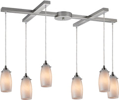 Favelita 6 Light Pendant In Satin Nickel and Cocoa Glass
