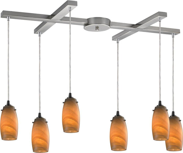 Favelita 6 Light Pendant In Satin Nickel and Honey Melon Glass