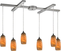 Favelita 6 Light Pendant In Satin Nickel and Honey Melon Glass