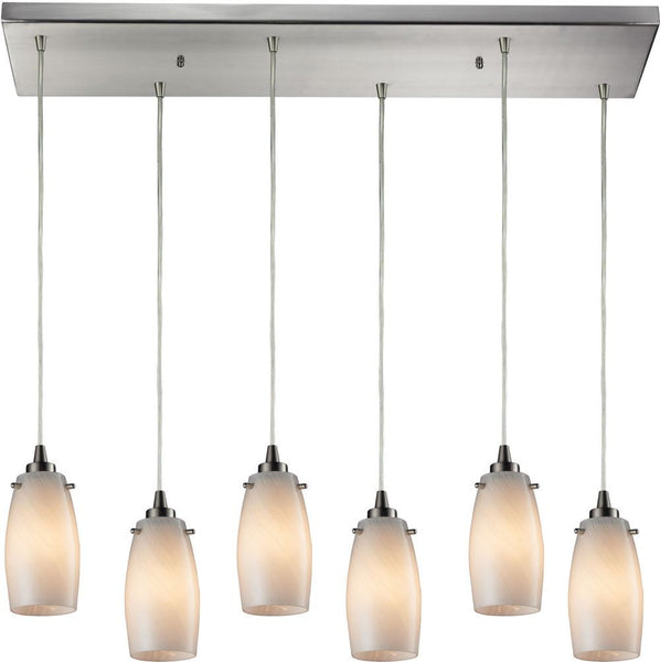 Favelita 6 Light Pendant In Satin Nickel and Cocoa Glass