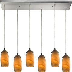 Favelita 6 Light Pendant In Satin Nickel and Honey Melon Glass