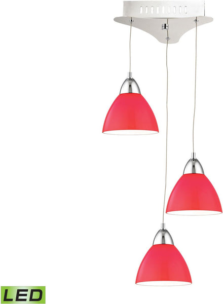 Piatto 3 Light Led Pendant In Chrome With Red Glass