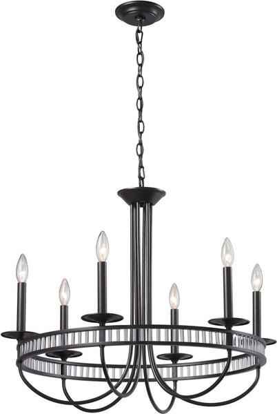 Braxton 6 Light Chandelier In Aged Bronze and Clear Ribbed Glass