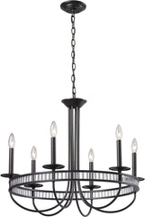 Braxton 6 Light Chandelier In Aged Bronze and Clear Ribbed Glass