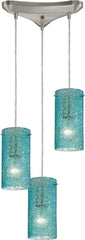 Ice Fragments 3 Light Pendant In Satin Nickel and Aqua Glass