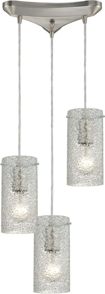 Ice Fragments 3 Light Pendant In Satin Nickel and Clear Glass