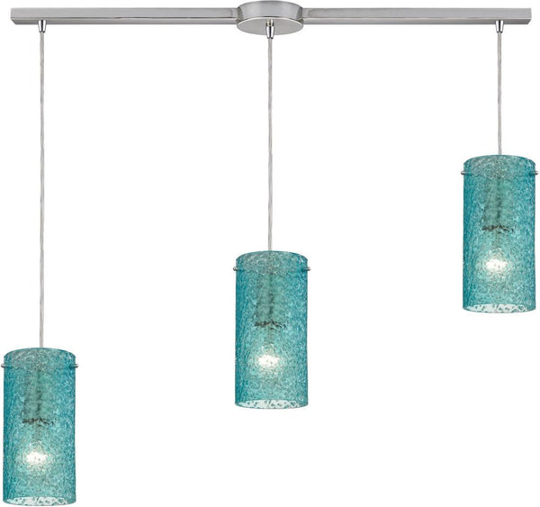 Ice Fragments 3 Light Pendant In Satin Nickel and Aqua Glass