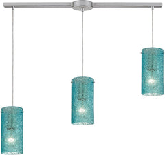 Ice Fragments 3 Light Pendant In Satin Nickel and Aqua Glass