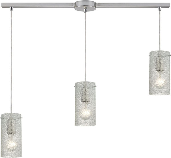 Ice Fragments 3 Light Pendant In Satin Nickel and Clear Glass
