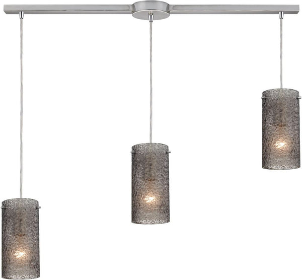 Ice Fragments 3 Light Pendant In Satin Nickel and Smoke Glass