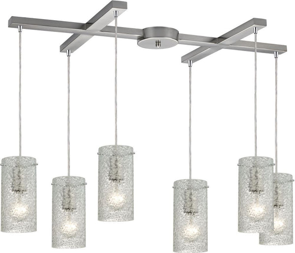 Ice Fragments 6 Light Pendant In Satin Nickel and Clear Glass