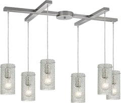 Ice Fragments 6 Light Pendant In Satin Nickel and Clear Glass