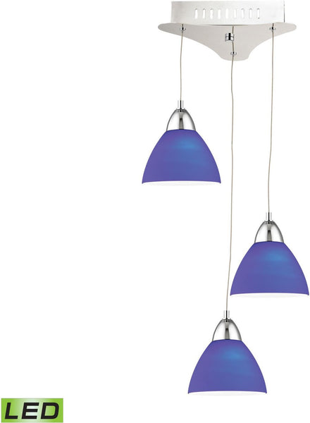 Piatto 3 Light Led Pendant In Chrome With Blue Glass
