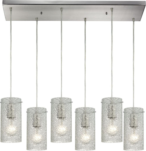 Ice Fragments 6 Light Pendant In Satin Nickel and Clear Glass