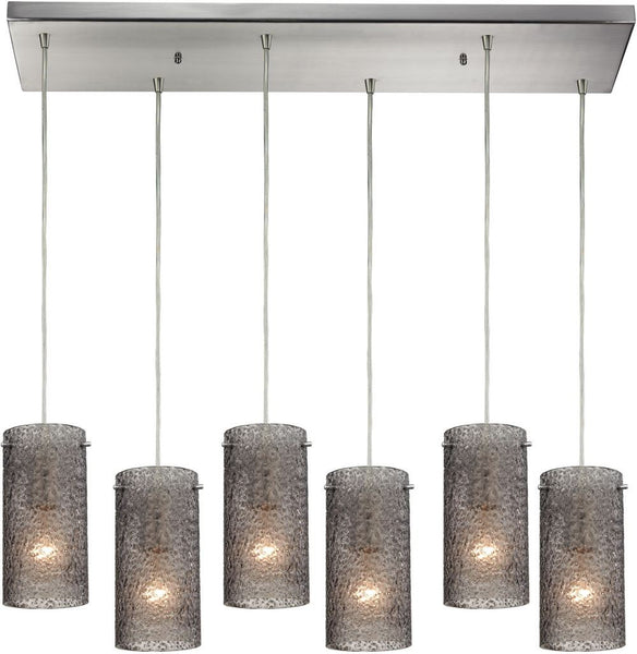 Ice Fragments 6 Light Pendant In Satin Nickel and Smoke Glass