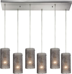 Ice Fragments 6 Light Pendant In Satin Nickel and Smoke Glass