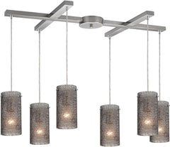 Ice Fragments 6 Light Pendant In Satin Nickel and Smoke Glass