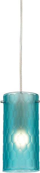 Synthesis 1 Light Pendant In Satin Nickel and Frosted Aqua Glass